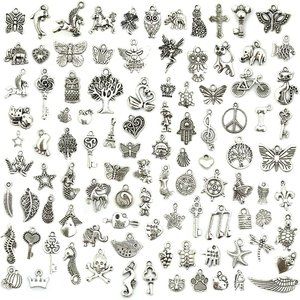 ❤️❤️  NEW Wholesale Bulk Lots 100 Pieces   Jewelry Making Silver Charms Mixed